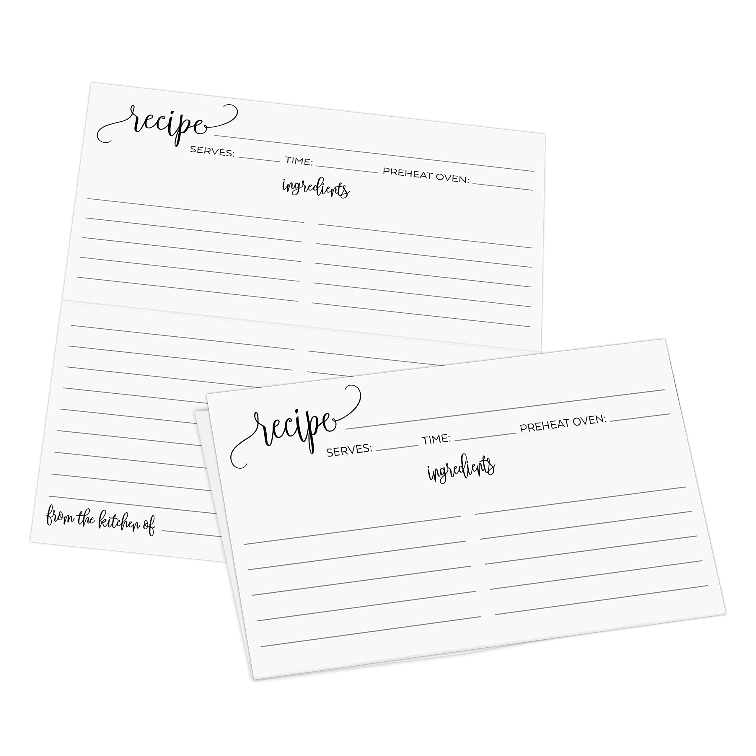 321Done Folding Recipe Cards (Set of 50) - Folds to 3x5 from 6x5 - Double-Sided From the Kitchen Of Vintage Rustic Minimalist White – Heavy Cardstock