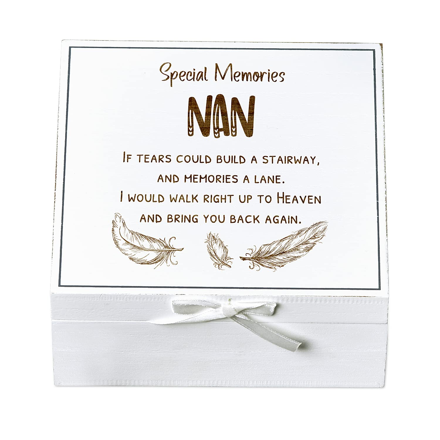 ukgiftstoreonline Nan Remembrance Memory White Keepsake Box With Feather Design