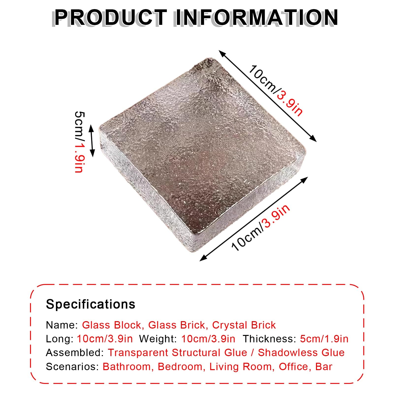 Kryształowe bloki chroniące prywatność, 9 x 9 x 1,9 cm, 10 sztuk, idealne do dekoracji domu i projektów DIY, wszechstronny, przejrzysty design do kreatywnego użytku