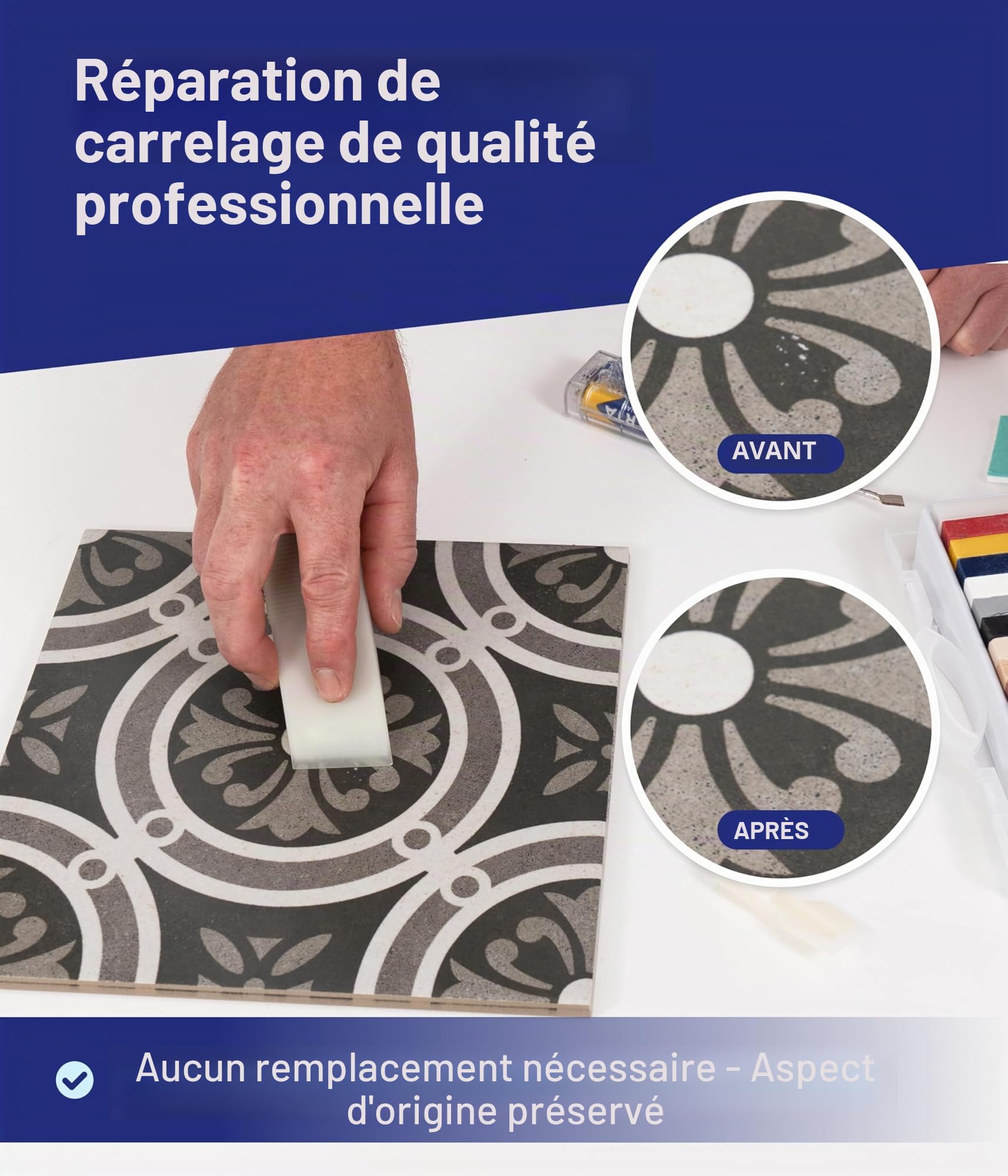 Karl Dahm Kit de Réparation Carrelage Professionnel, Répare Éclats, Fissures et Trous, Résultat Invisible, Hartwachs Renforcé, Résistant à la Chaleur, Idéal Salle de Bain et Cuisine, Facile à Utiliser
