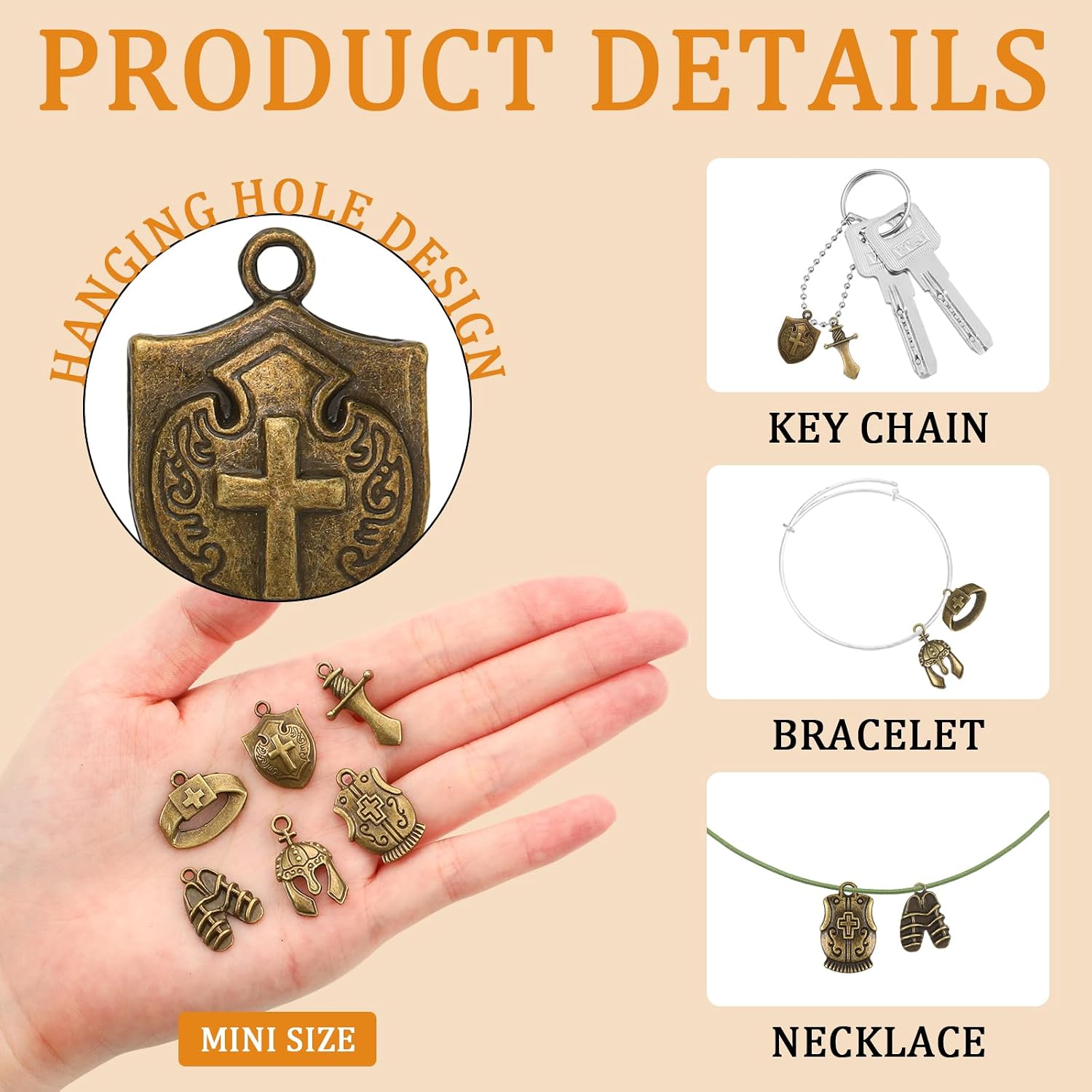 Ecation 90 Pcs Bible Theme Charms Pendants Put on the Full Armor Alloy Pendant Sunday Craft Belt Helmet Armor Charms Bulk for DIY Bracelet Necklace Jewelry Making