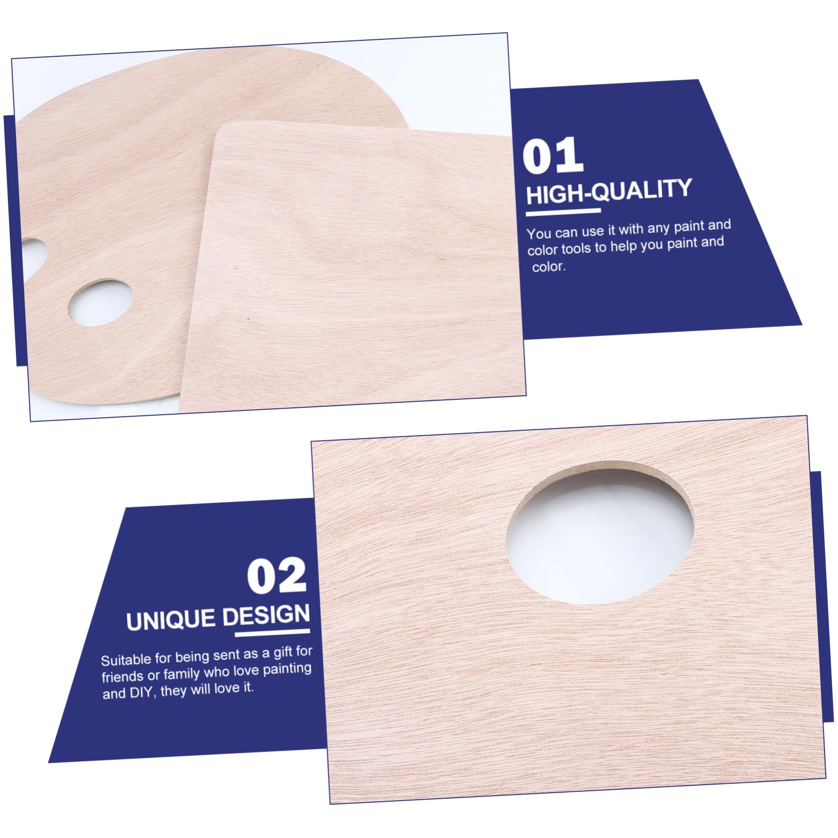 NUOBESTY Tavolozza Beige Dipingere 2 Pezzi in Legno per Studenti | Superficie Liscia senza Sbavature, Uso Pittura e Diy, Vassoio per Miscelazione dei Colori