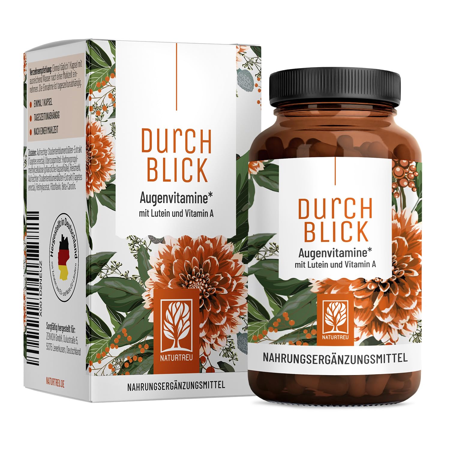 Augenvitamine - Lutein Zeaxanthin Komplex Kapseln mit Beta Carotin & Vitamin A hochdosiert & Vegan - 90 Augenkapseln mit Lutein 20mg für 3 Monate - Augen Vitamine - 100% natürlich