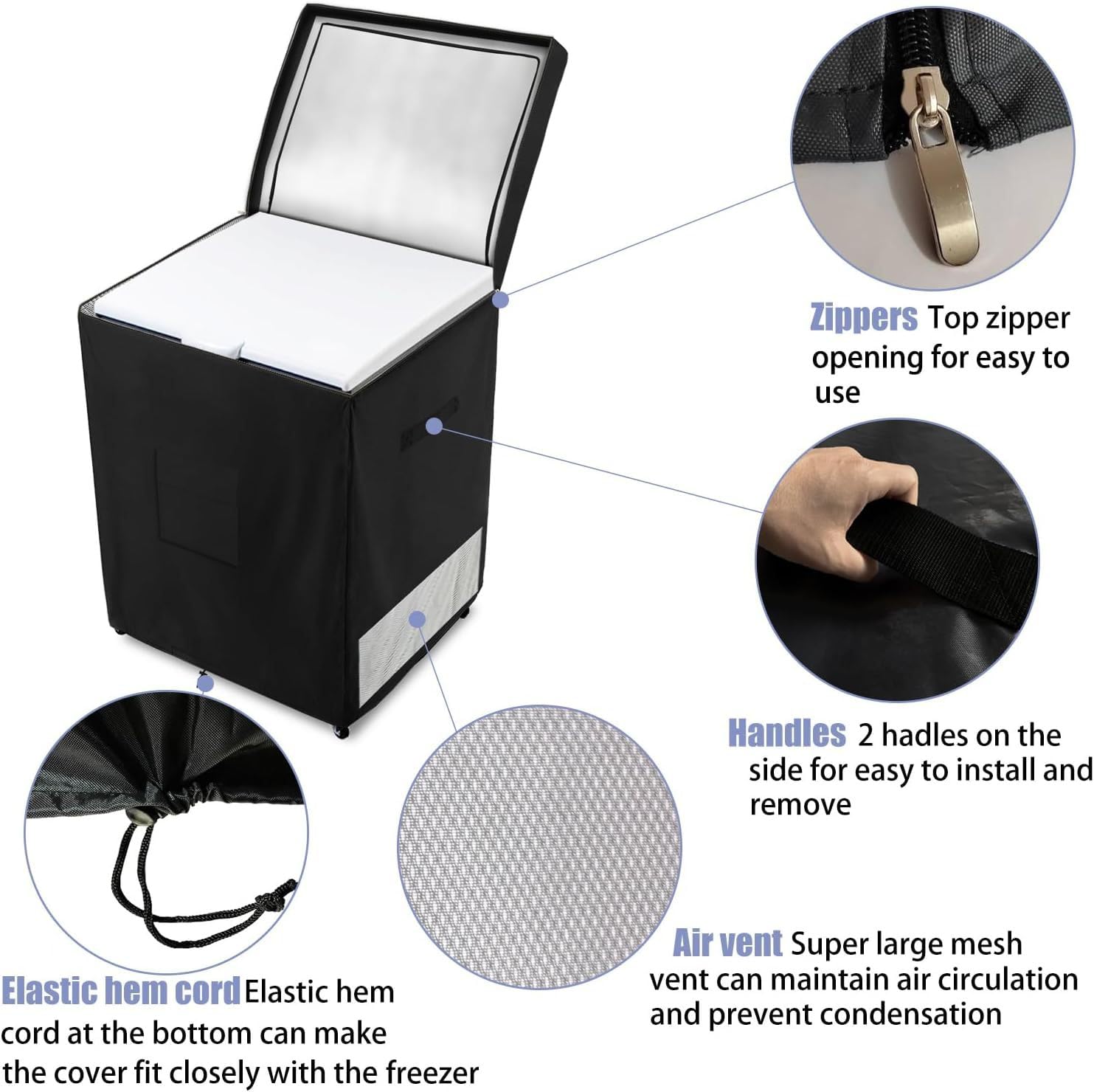 Waterproof Chest Freezer Cover for 7.0 Cubic Feet Outdoor Appliances with Air Vents Black(Black 71*58*86) - Image 3