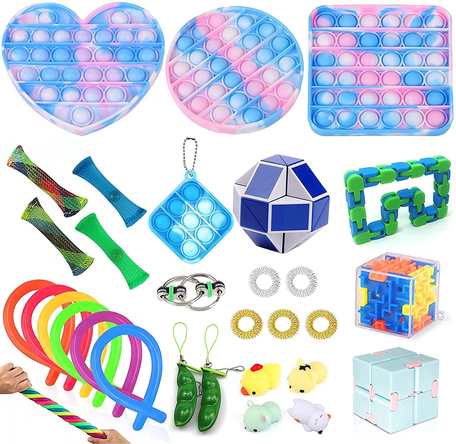 30 Pack Sensory Relief Toy Set, Cheap Fidget Toys Set Stress Relief Toys ADHD Autism Anxiety Relief Stress Pop Bubble Fidget Toys For Kids Adults