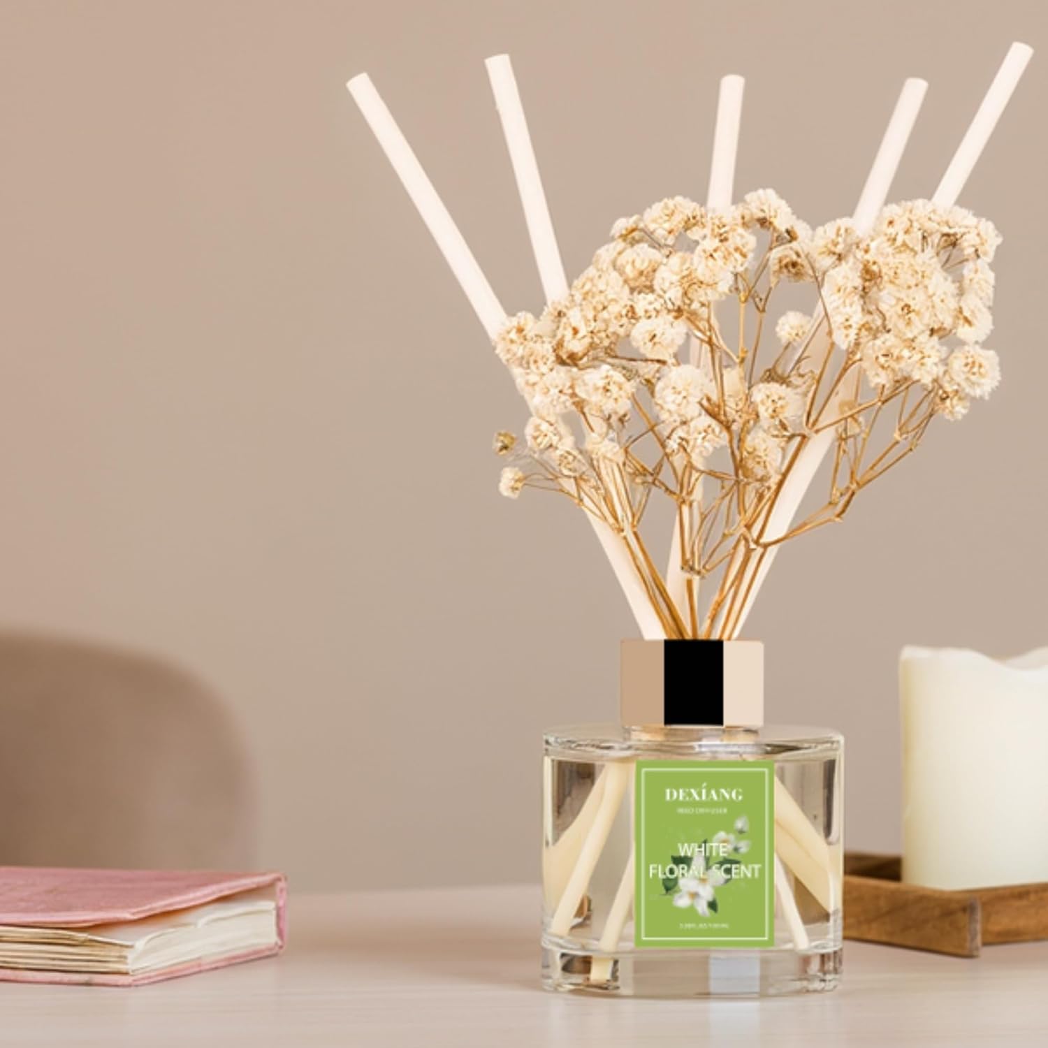 Reed Diffuser Set - 3.38 fl oz （100ml） White Floral Scent Home Fragrance Reed Diffuser for Bathroom Shelf Decor 6 Reed Stick - Image 3
