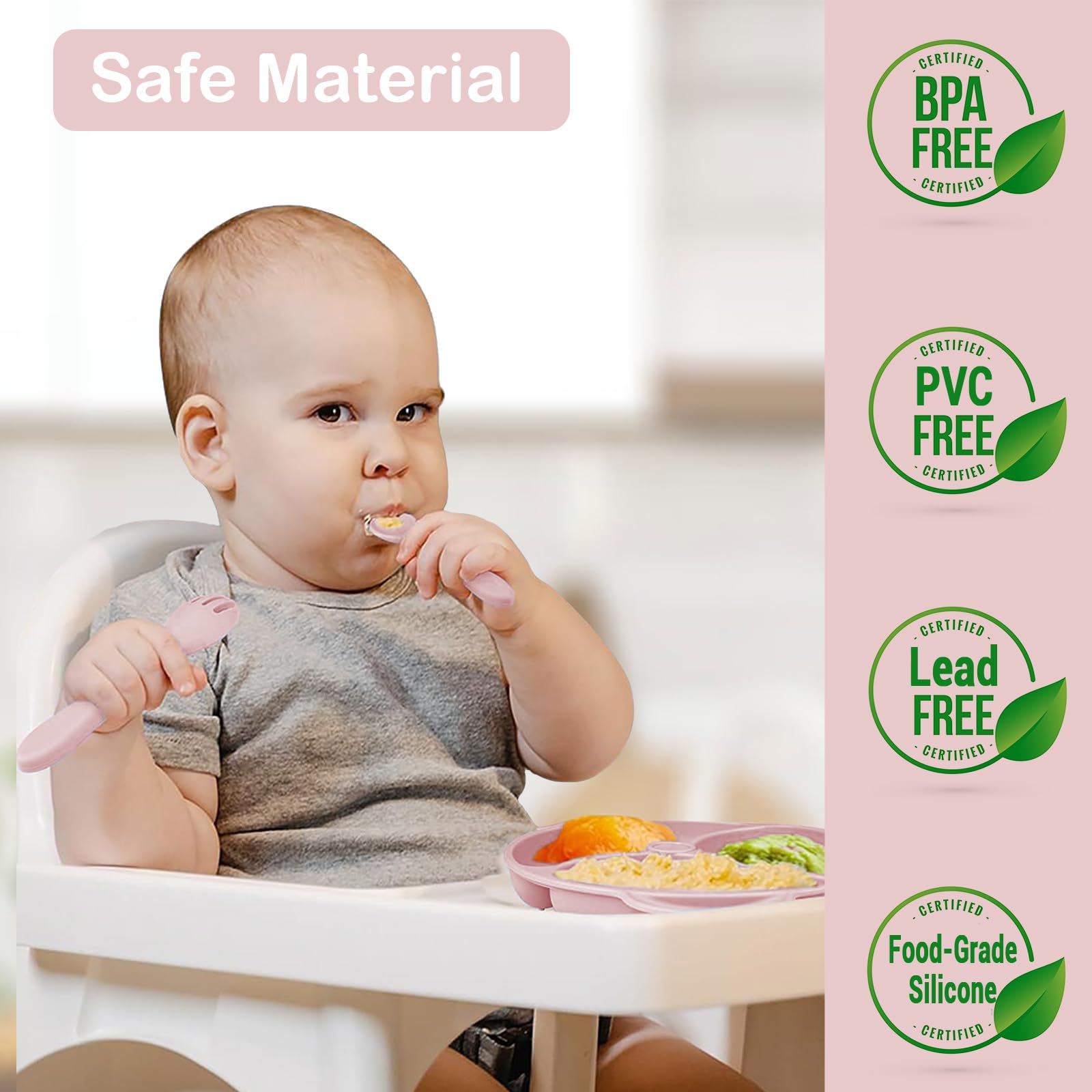 11 Pezzi Set Pappa Svezzamento, Svezzamento Set Silicone Piatto con Ventosa Piatto Ciotola Tazza Bavaglino Cucchiaio Forchetta, Set di Posate per Bambini per Lo Svezzamento e L'Alimentazione (Rosa1)