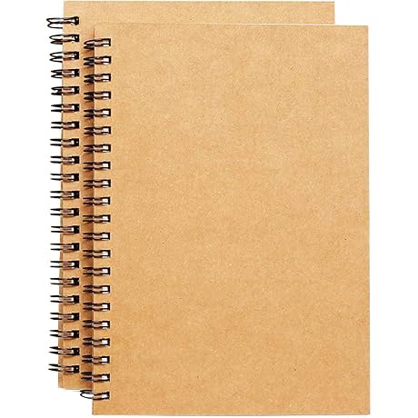 Unlined Kraft Cover Spiral Sketch Book 8.5x11 with Built-in Drawing Board