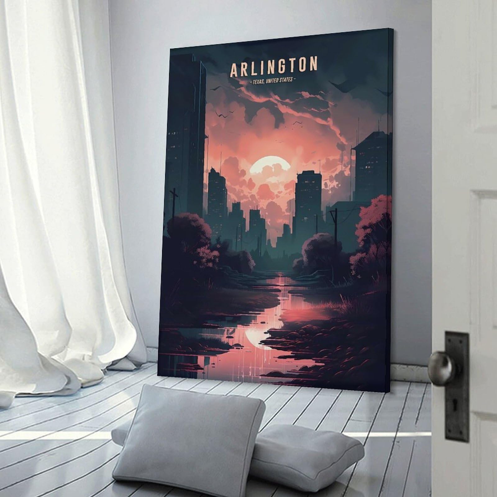 Junmoney Canvas Wall Picture Arlington Cityscape Vista, 24x36inch(60x90cm), for Calm Bedrooms, Home Corners Or Flats, Decorative Wall Art for Cosy Rooms