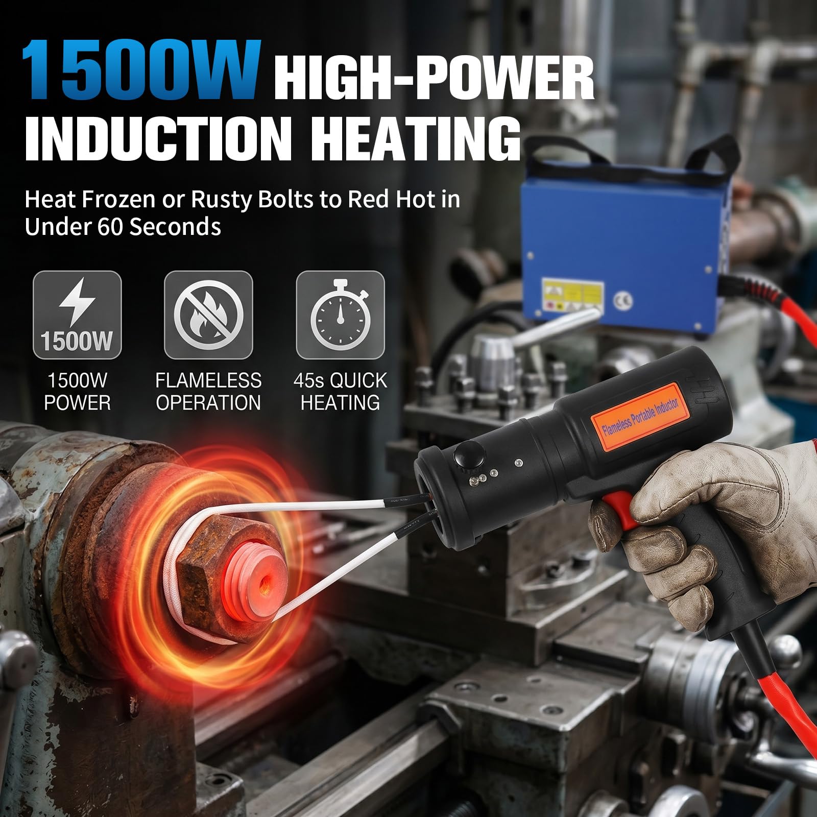 1500W Magnetische Induktionsheizgerät, Induktionsheizgerät kfz, Flameless Induction Heater, Induktionswärmer mit 4 Heizspulen, Schrauben Löser für Induktion