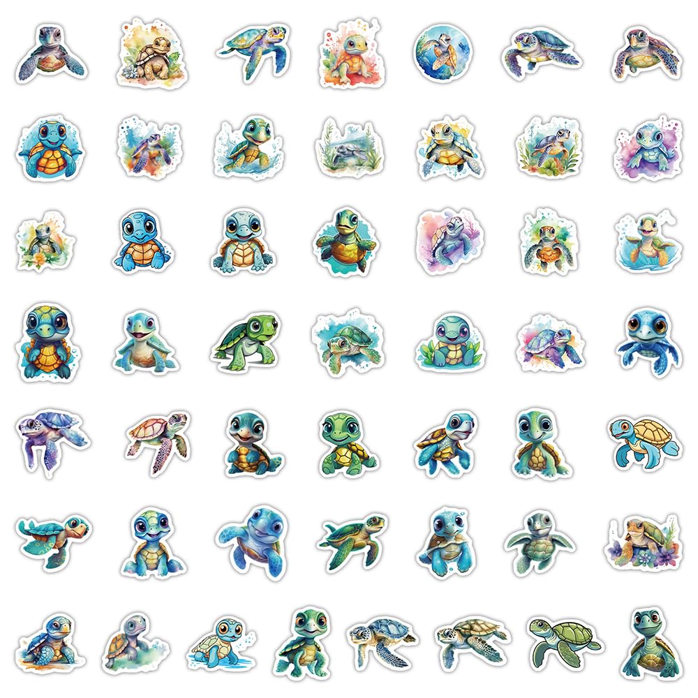 Cute Sea Turtle Vinyl Stickers, 50 PCS Waterproof Cartoon Animal Decals for Laptops Scrapbooking, Journals, Notebooks - Image 2