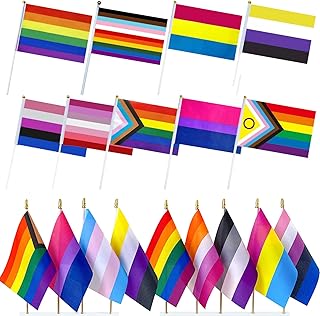 Pride Flag Pride Accessories 20pcs, LGBTQ Accessories Mini Gay Pride Flags, Gay Flag Lesbian Flag Trans Flag Bisexual Flag on Sticks, Handheld Rainbow Flag Set for Party, Parades and Celebrations