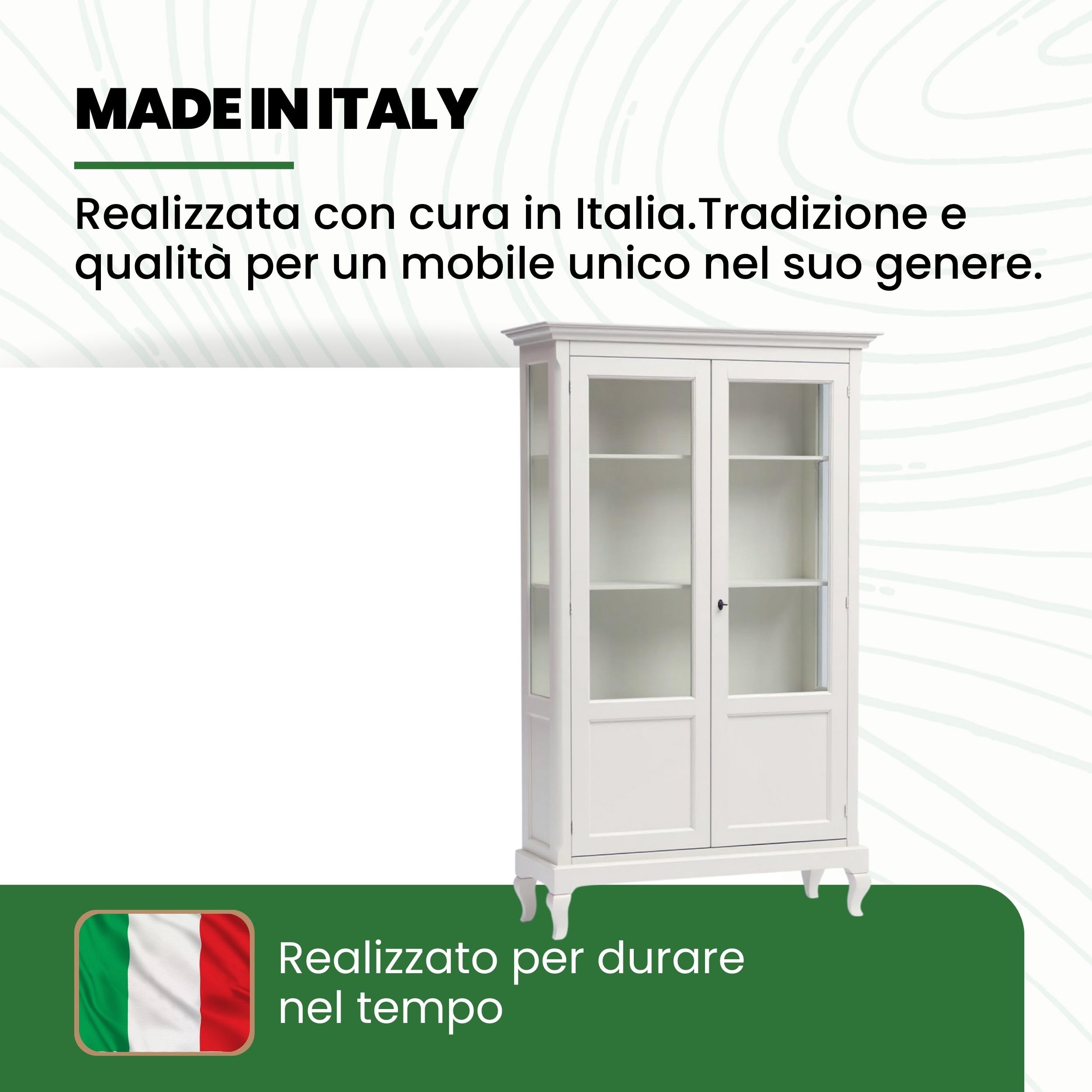 Mar.c.a. Design - Vetrinetta Arte Povera in Legno 126x44x207 cm - 2 Ante Vetro con Piedini - Made in Italy