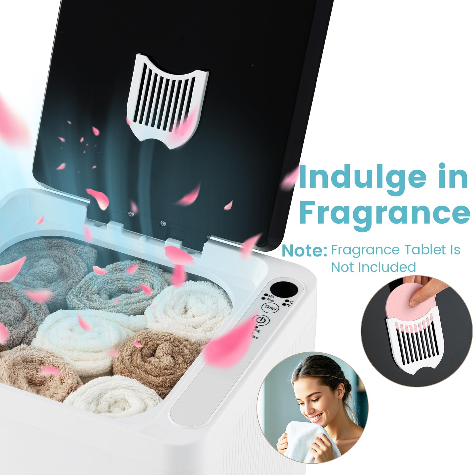 LIFEZEAL 23 L Calentador de Toallas con Apagado Automático, Cubo para Toallas Calientes con Temporizador de 6 Niveles y Pantalla LED, 32 x 28 x 44 cm, para Belleza, SPA