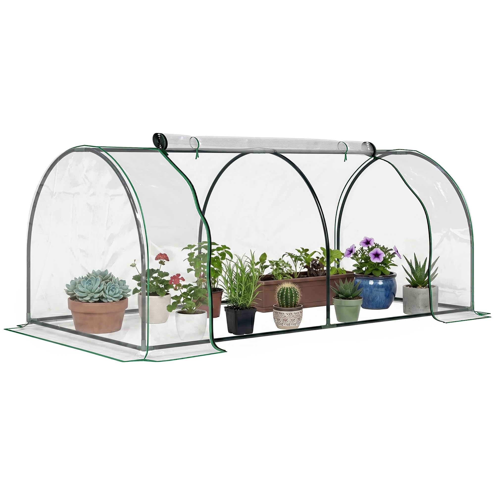 Outsunny Invernadero de Exterior 200x100x80 cm Invernadero de Jardín Tipo Túnel con Marco de Acero y Cubierta de PVC Impermeable para Cultivo de Plantas Tomates Transparente