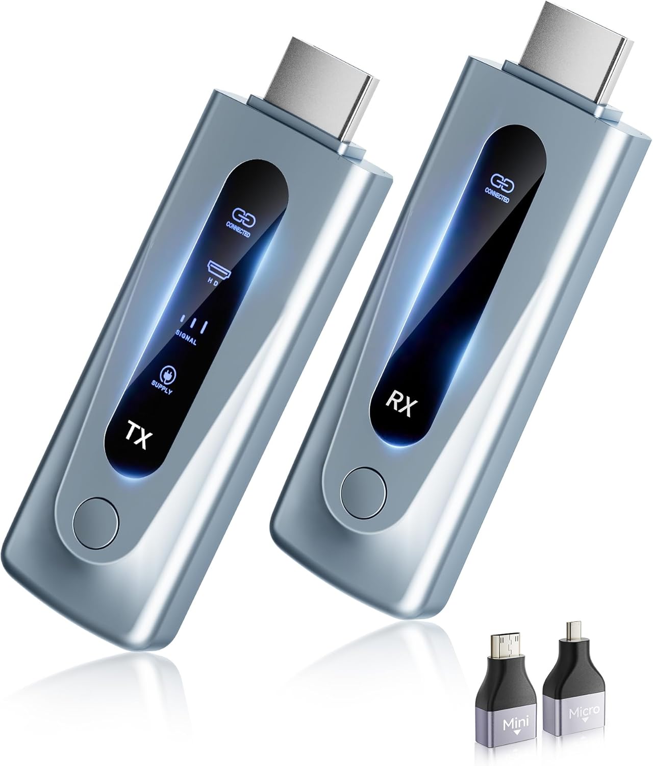 2025 Upgraded Wireless HDMI Transmitter and Receiver 328FT/100M, LED Display, 4K Decode 1080P@60Hz Ultra HD Video Output, Plug&Play 5G+2.4G for Video and Audio to Monitor from PC/Projector/TV Box Blue