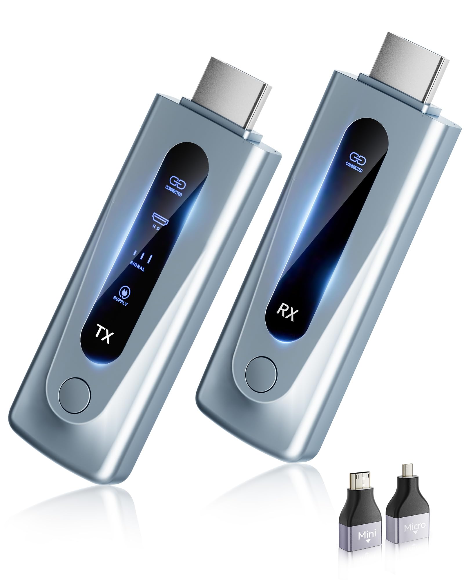 2025 Upgraded Wireless HDMI Transmitter and Receiver 328FT/100M, LED Display, 4K Decode 1080P@60Hz Ultra HD Video Output, Plug&amp;Play 5G+2.4G for Video and Audio to Monitor from PC/Projector/TV Box Blue