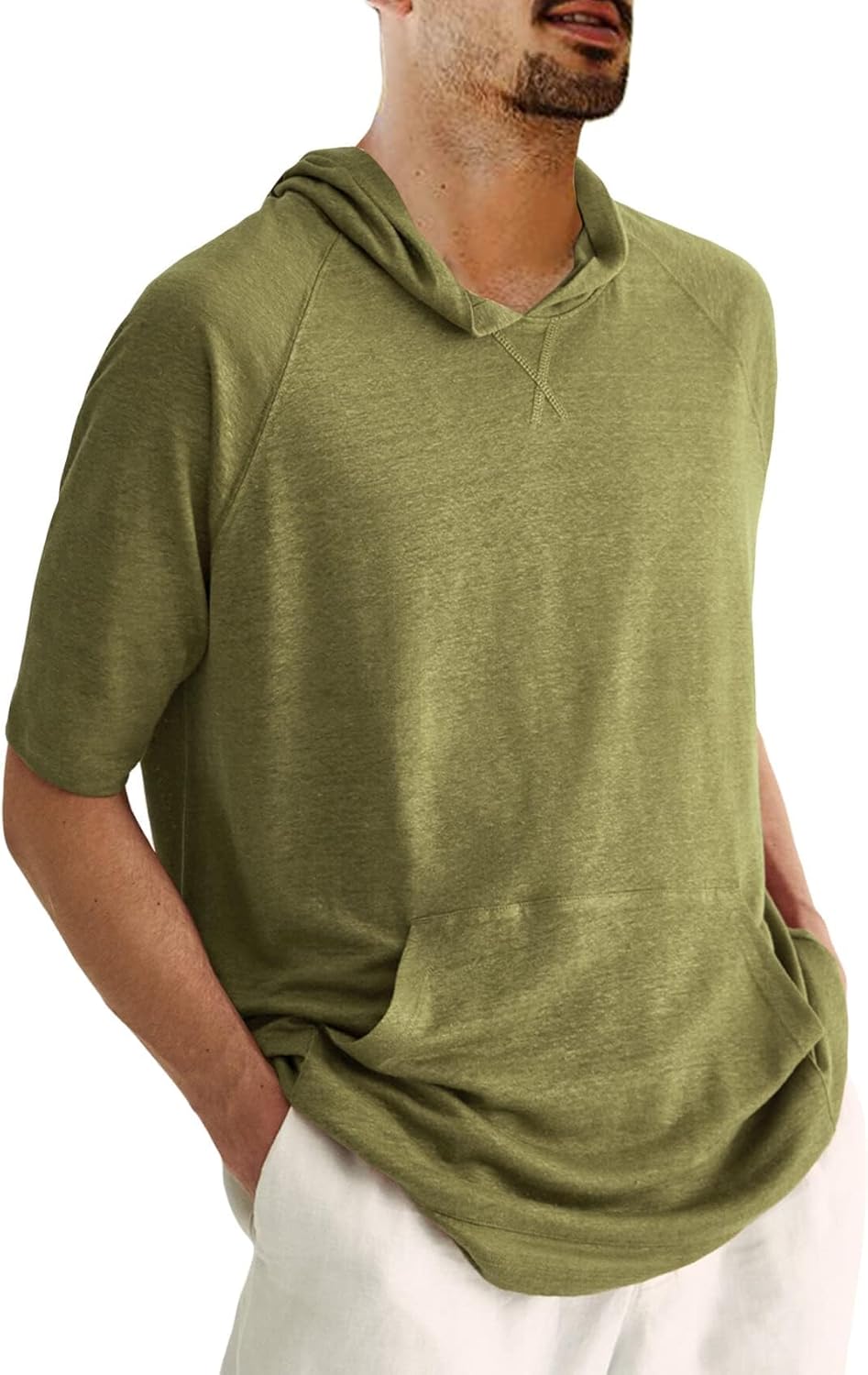 Men’s Thin Hooded T Shirt Sweatshirts Short Sleeve Cool Solid Color Pullover Hoodies with Kangaroo Pockets