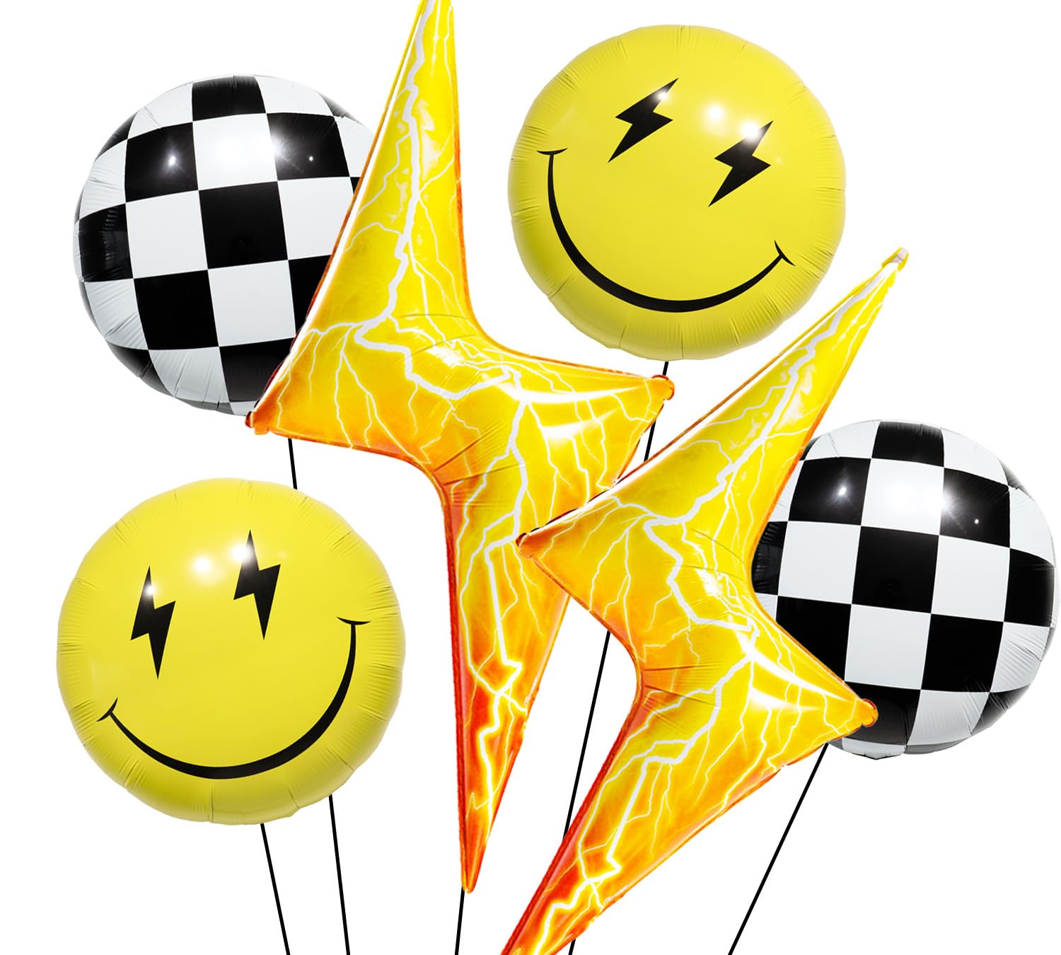 6pcs 23” Yellow Smile Face Balloons for One Happy Dude Birthday DecorationsTwo Cool Birthday Party Decorations Boy Checkered Birthdays Decorations