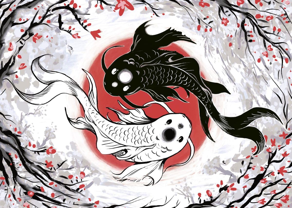 Yin Yang Koi Fish Painting Wall Decor Suitable For Family Hotel Cafe Bar Decor Metal Tin Sign 12x16 Inch