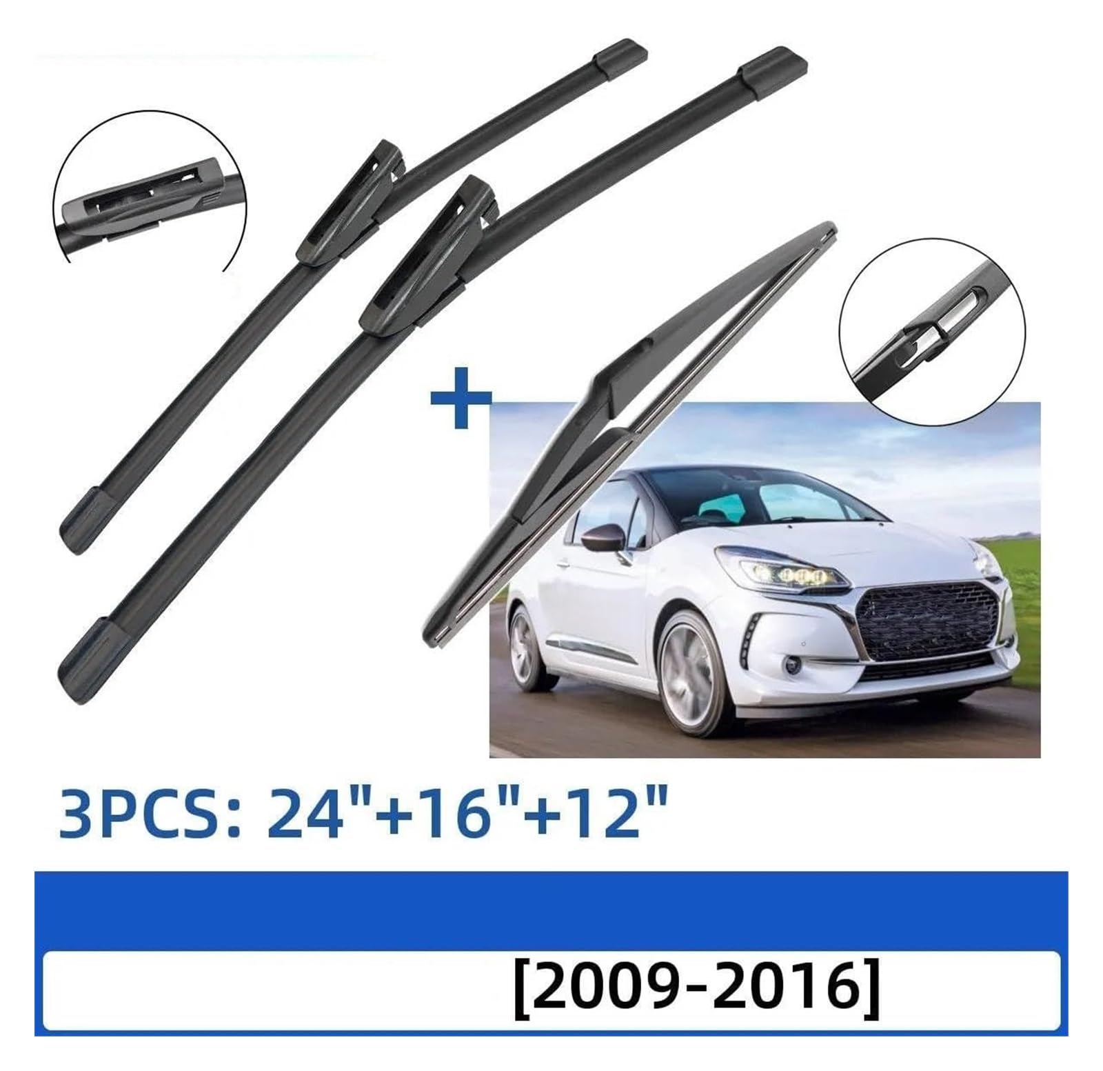 Spazzole Tergicristallo Per DS3 DS 3 2009-2016 24 "+16"+12" Spazzole Tergicristallo Anteriori Posteriori Parabrezza Parabrezza Finestra Spazzole Tergicristallo Auto