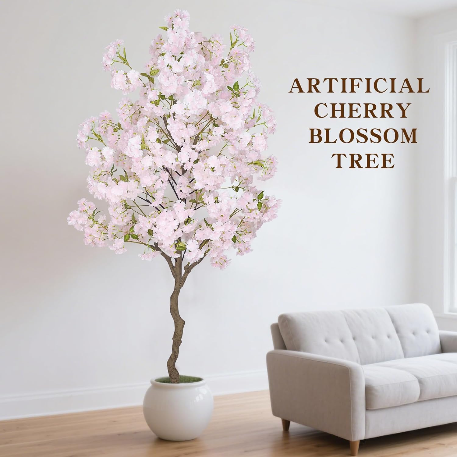 Artificial Cherry Blossom Tree, 6ft Pink White and Champagne Silk Flowers, Indoor Potted Plant, Faux Blossom Tree for Home Decor (Pink) - Image 2