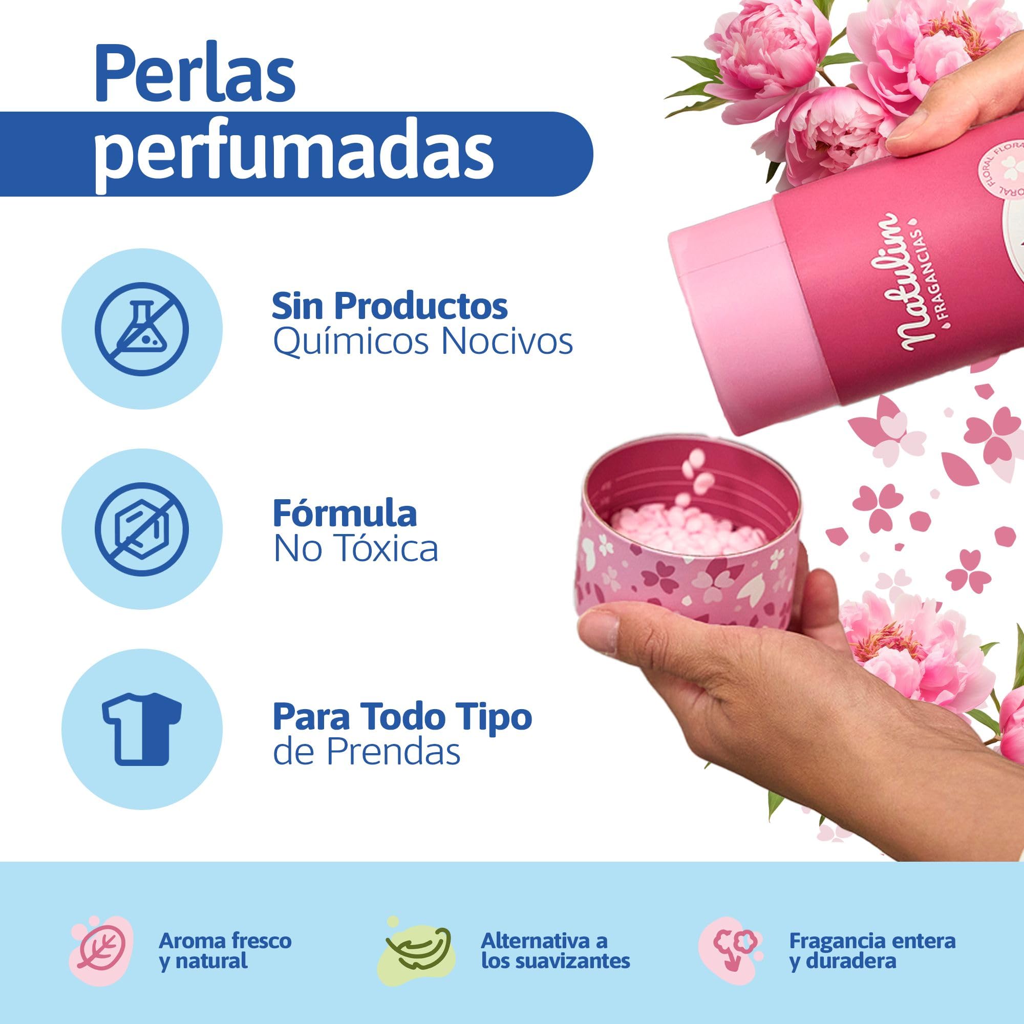Natulim Perlas Perfumadas - Perlas Aromatizantes para Ropa - Fragancia Duradera - Sin Químicos Nocivos - Apto Pieles Sensibles y todo tipo de Prendas - 30 Lavados (Fragancia Floral)
