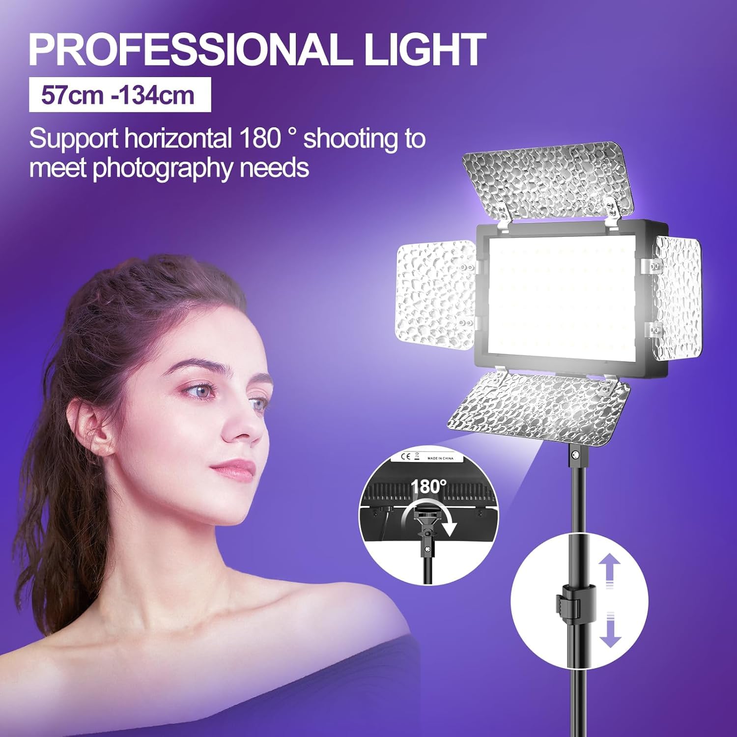 Luz de Vídeo con Barndoor y 9 Filtros, EMART Iluminación de Fotografía | 5500K 66 LED, Regulable, Grabación de Vídeo, Streaming, Youtube, Estudios Fotográficos, Rodajes