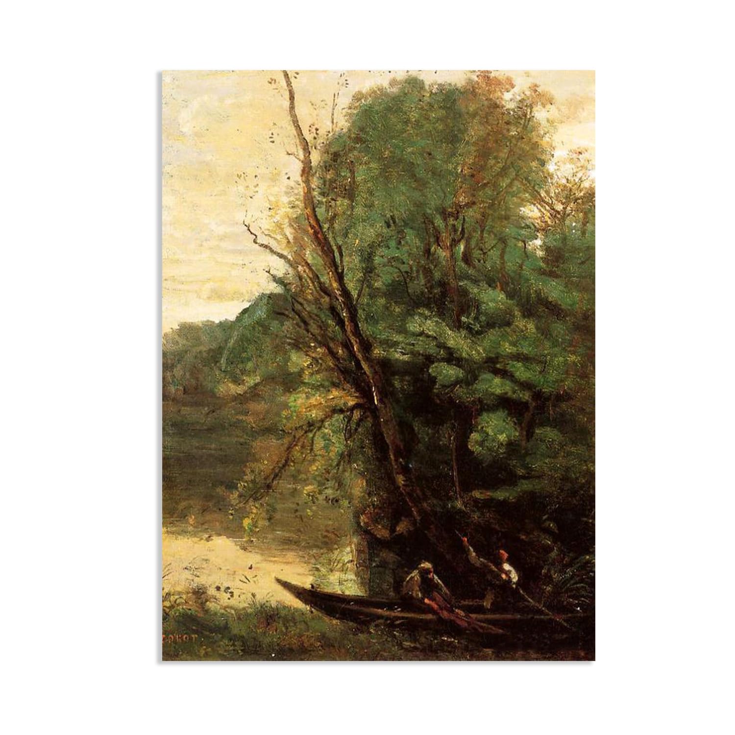 Hau3sh3a Jean Baptiste Camille Corot Wall Art Fishing with Nets Evening Famous Nature Painting Print Giclee Canvas Wall Decor for Living Room Bedroom Office Home Decor80x60cm(31x24in) Frameless