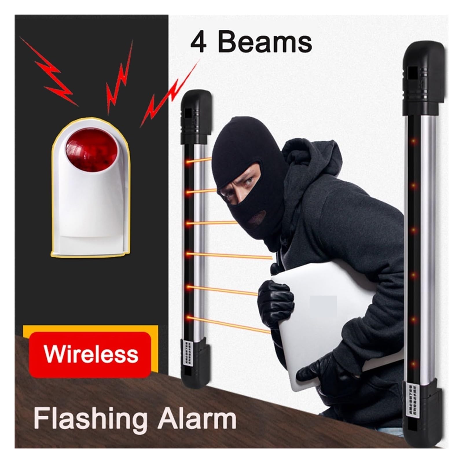 Sistemi Allarme Casa Sensore IR a fascio Kit di allarme sicurezza domestica wireless autonomo Flash Sirena Corno con rilevatore movimento Allarme antifurto fai-da-te(Sensor KIT A)