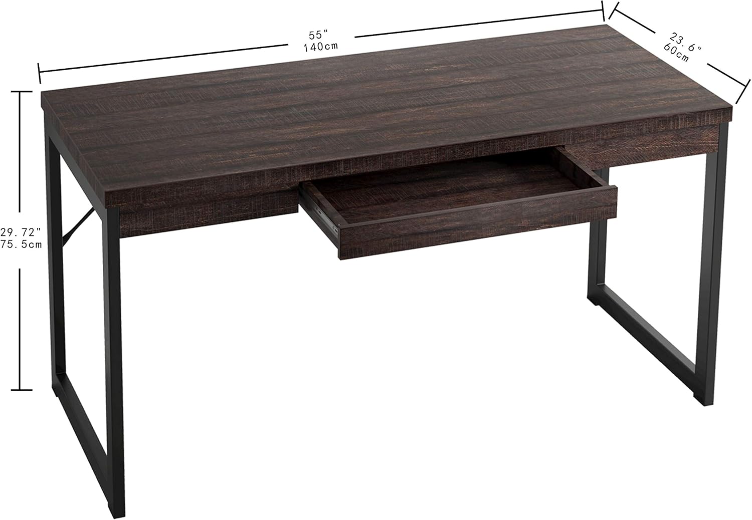 IRONCK Computer Desk with Drawer 55" Writing Desk, Industrial Office Desk Table for Home Office, Sturdy Metal Frame, Easy Assembly, Espresso