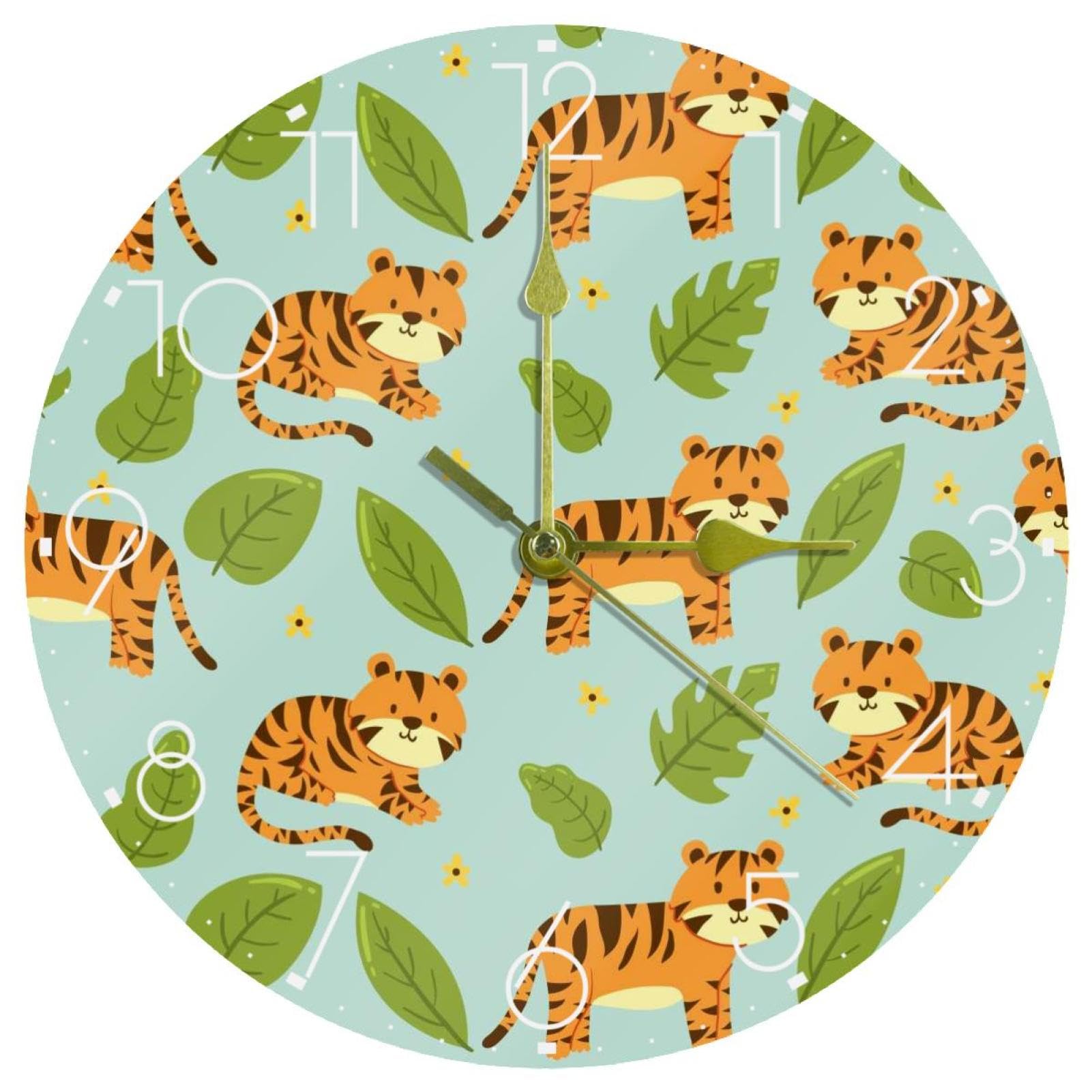 Horloge murale moderne motif tigre pour décoration de salon et chambre