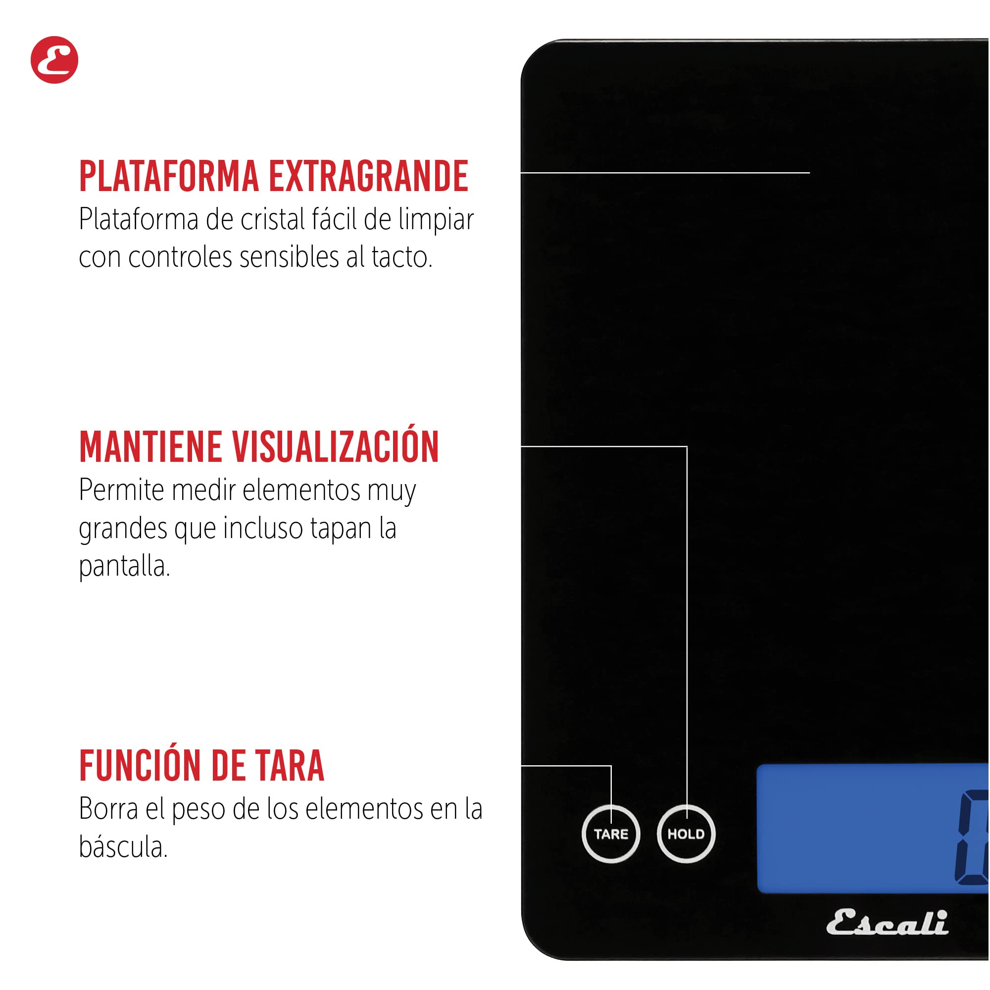 Escali 2210IB Báscula de Cocina Alimento Arti XL Glass, Báscula Digital para Cocinar, Accesorio de Menaje de Cocina, Negocios y Ocio, 10 kg, Negro, 24 x 19 x 2 cm