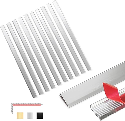 Paquete de 10 azulejos de metal para despegar y pegar, borde autoadhesivo de aluminio de 12 pulgadas para revestimiento de azulejos de cocina