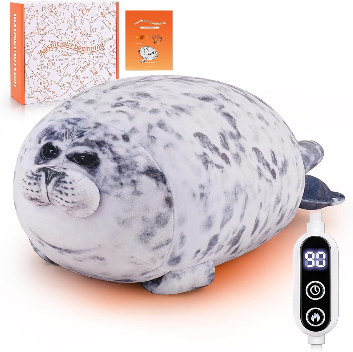 Electric Heating Pad for Period Cramps, Cuddly Soft 14" Seal Plush with a Hot Soft Belly USB Powered, Menstrual Heating Pad Neck Shoulder Pain Relief, Gift for Daughter Wife Period Heating Pad