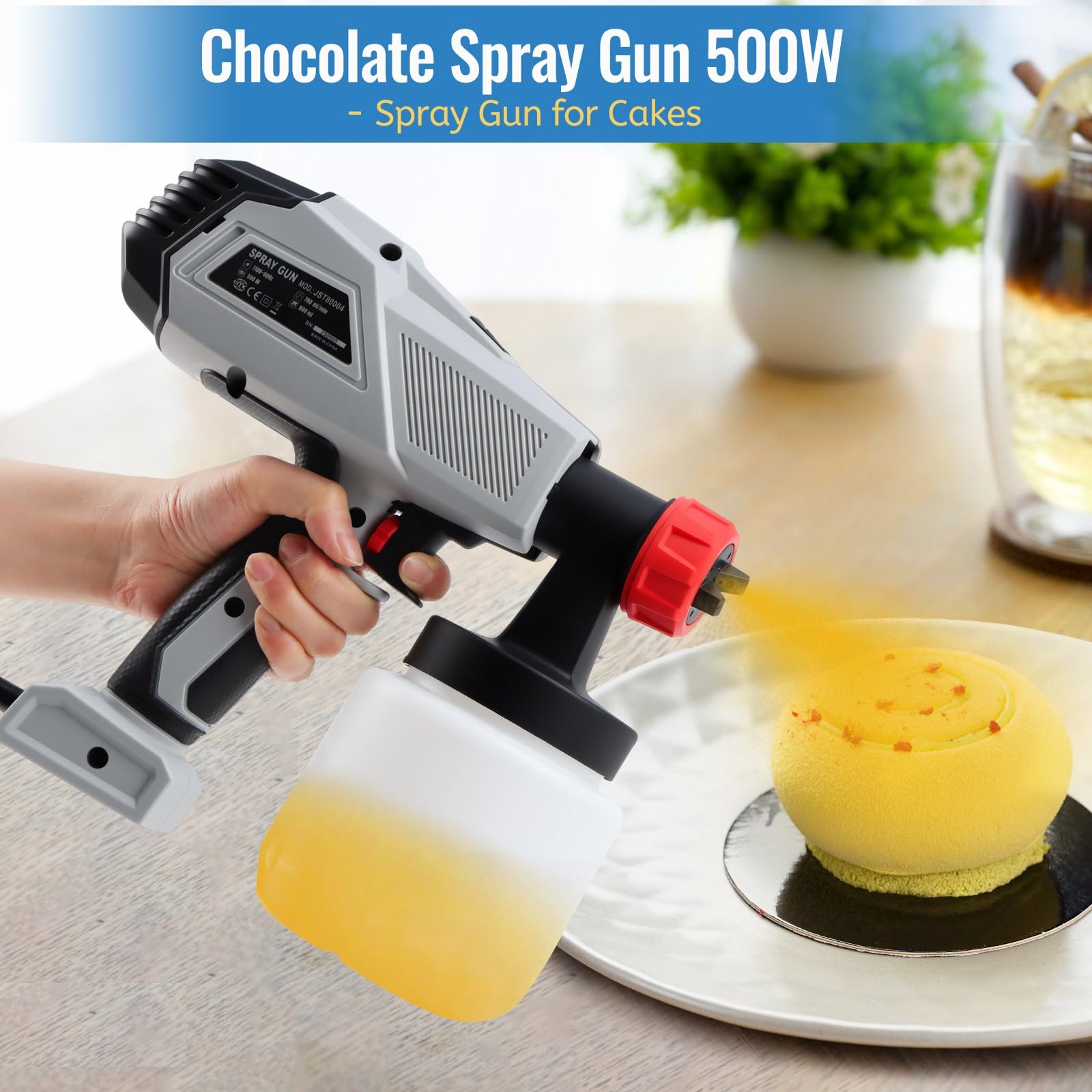Tortendekorations Airbrush-Kit,500W Schokoladenspritzpistole,Tortendekorationsset,Tragbarer Kleiner Backsprüher,800ML Handheld Airbrush Kit für Kuchen Sprühen Industriespritzen und Gesichtsbemalung