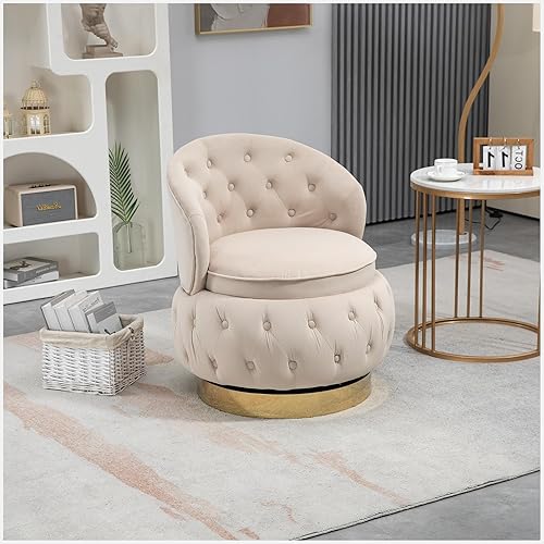 Miniatura 2 de TOQIJUN Sillas de almacenamiento giratorias de 360 grados, sillones redondos con tapizado ancho, silla de tela de terciopelo esponjoso para sala de