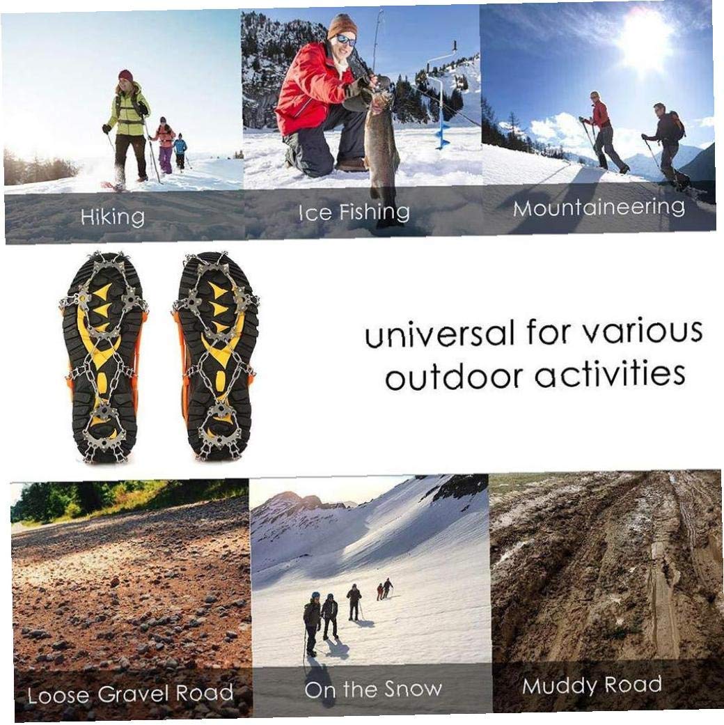 Crampons de Traction Crampons Ice Snow Grips pour Chaussures avec 19 Pointes en Acier Inoxydable pour la Marche, Le Jogging, l'escalade, la randonnée sur la Neige et la Glace (Oran