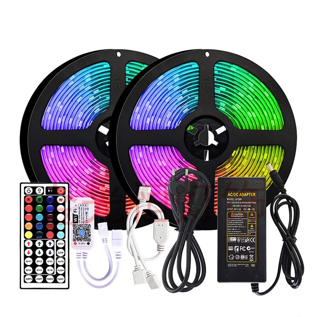 Tira Led Rgb 5M, Luces Led Smart 5050 Control APP Habitacion Con Controlador Wifi Sincronizar Música 44 Teclas Control Remoto RF Luz De Ambiente Para El Hogar Dormitorio Habitación TV Fiesta ,10m/33ft