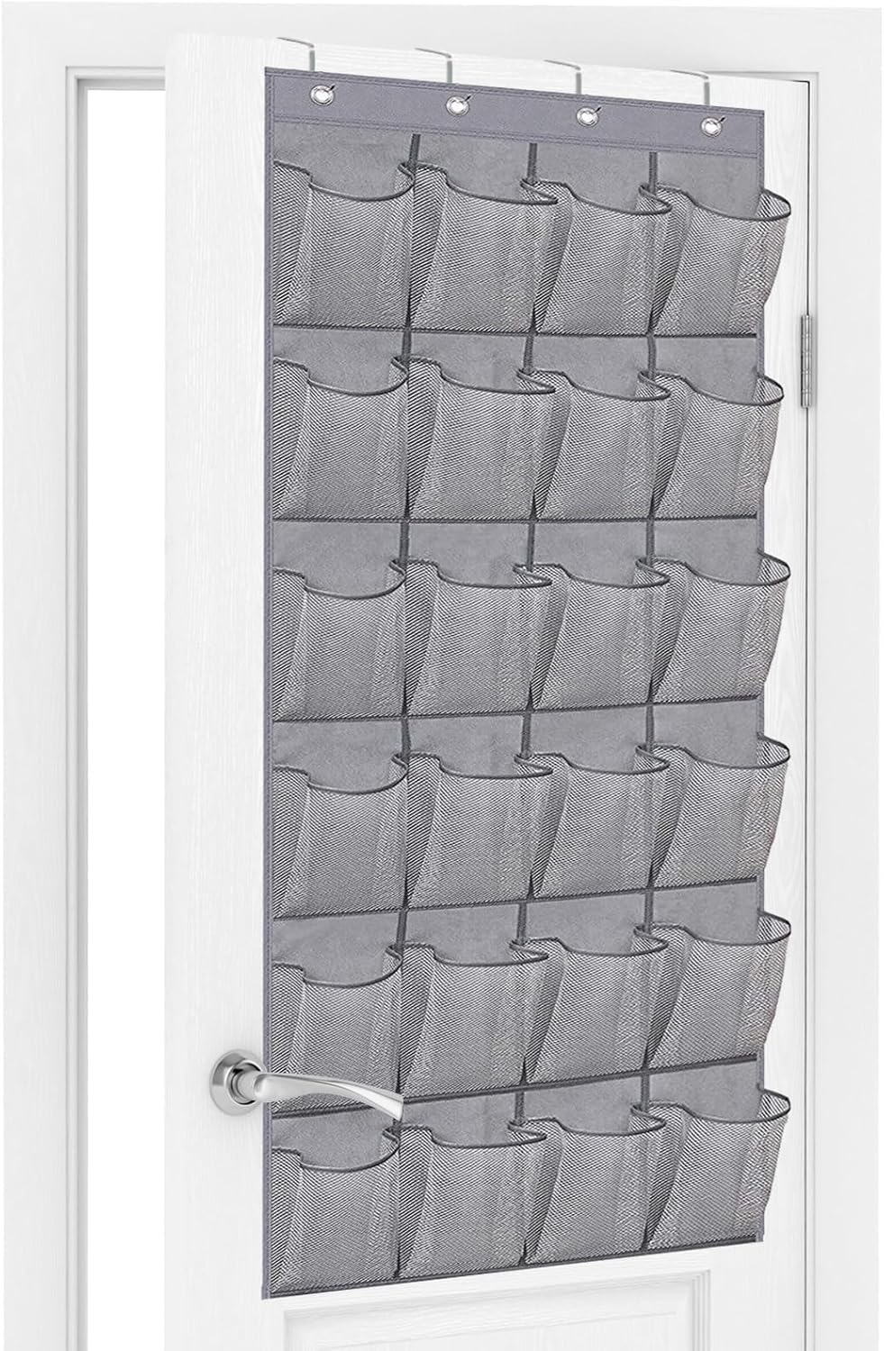 Bonavcy Grey Over The Door Shoe Storage, Hanging Shoe Rack Organiser With 24 Large Mesh Pockets For Wardrobe Door Tidy,