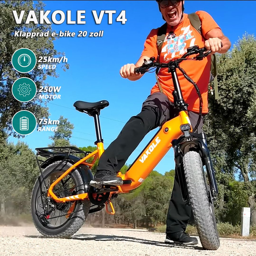 VT4 E-Bike Klapprad 20 Zoll Elektrofahrrad 36V 13Ah Akku Bis 75KM | 20x3.0 Zoll, 250W Heckmotor, 7 Gang Schaltwerk, Kompaktes Tiefeinsteiger Citybike für Damen u. Herren