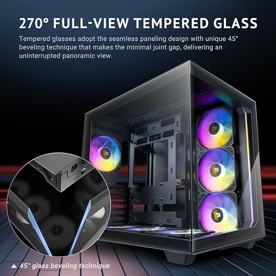 Antec C5 ARGB, Mid-Tower ATX PC Case, Seamless Tempered Glass Front & Side Panels, 7120mm ARGB PWM Fans Included, Supports Up to 10 Fans, 360mm Radiator Support, Type-C 3.2 Gen 2