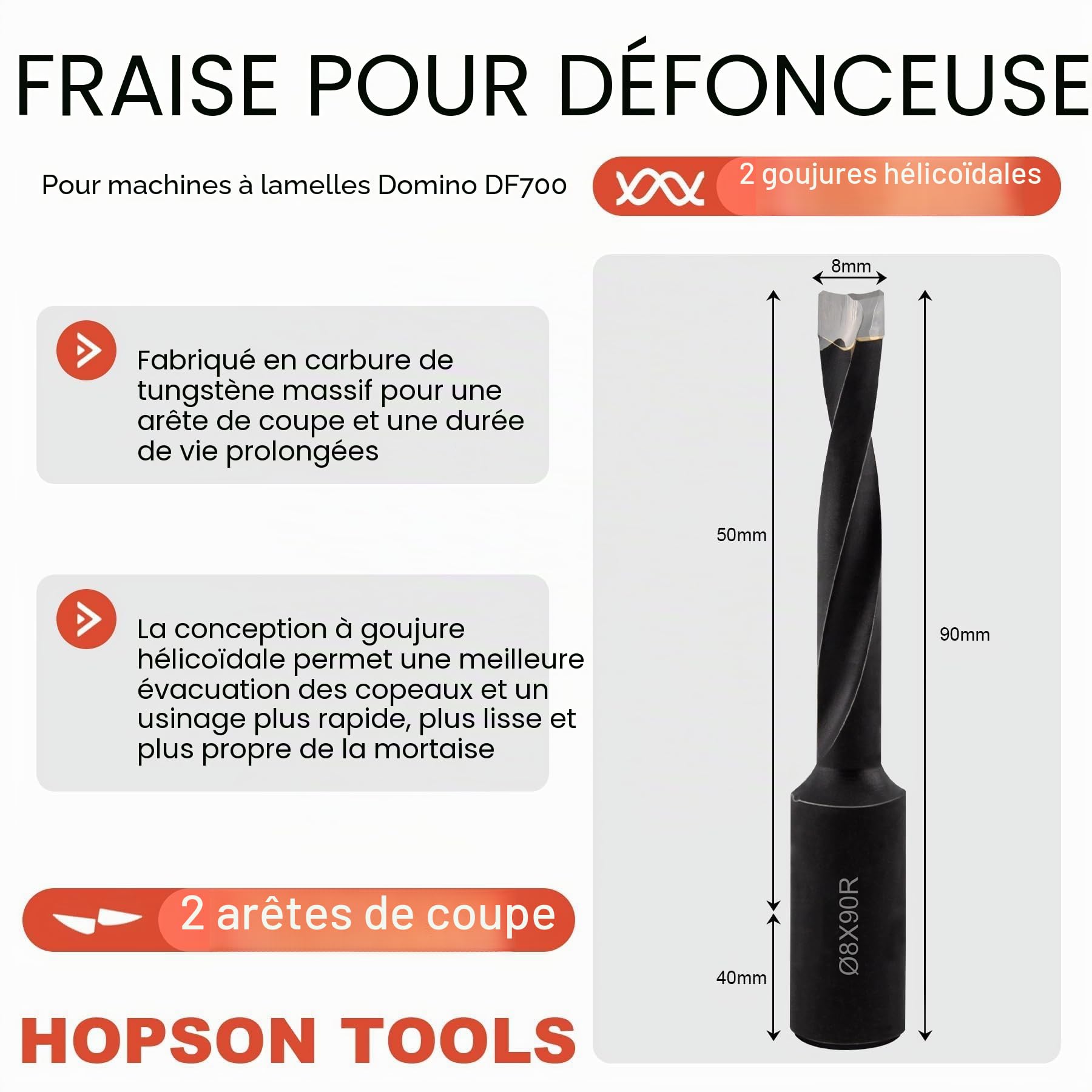 Fraise DOMINO HW Z2 D=8mm pour DF700, 1 pièce