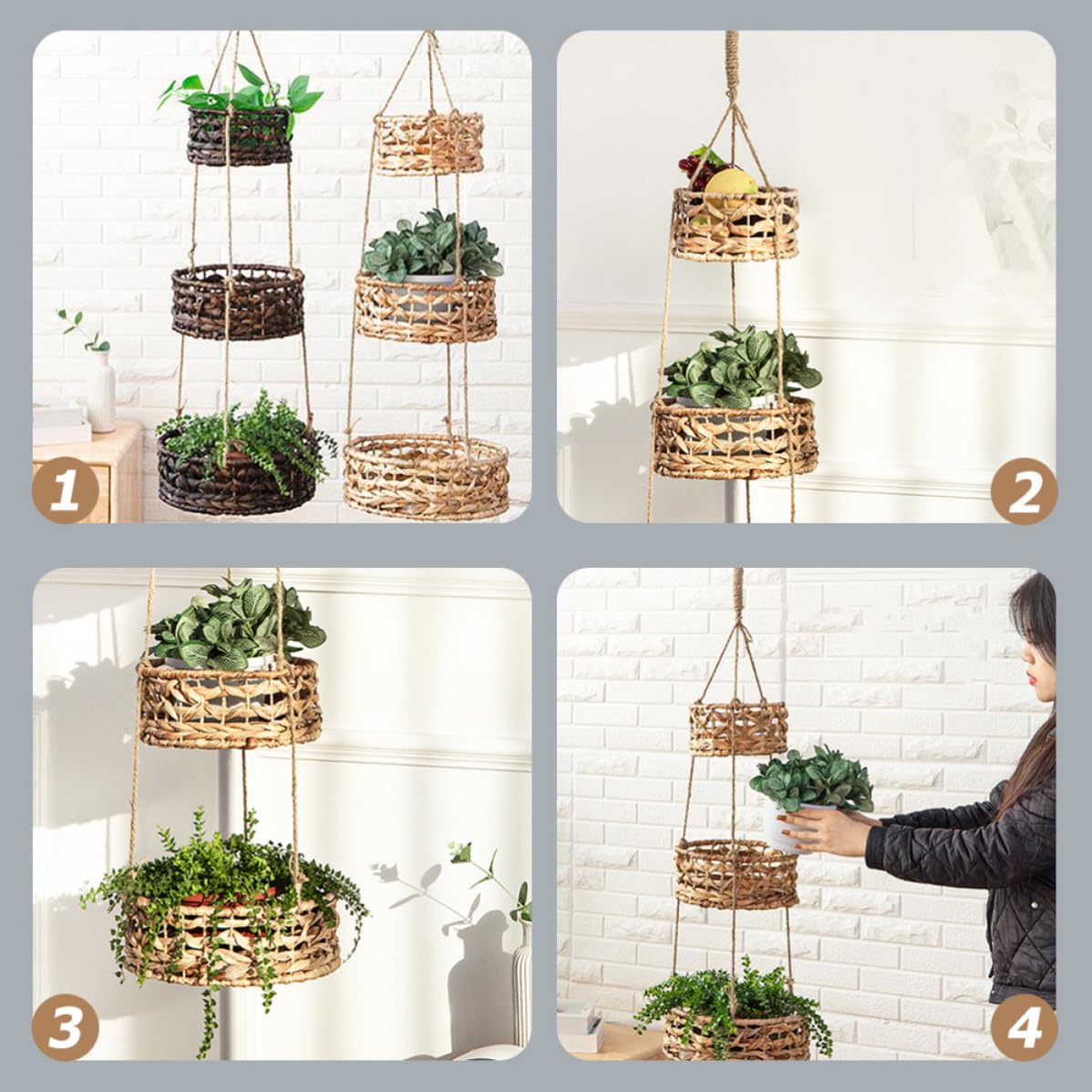 NUOBESTY Rattan Hängeblumenkorb für Garten und Dekoration, Braun
