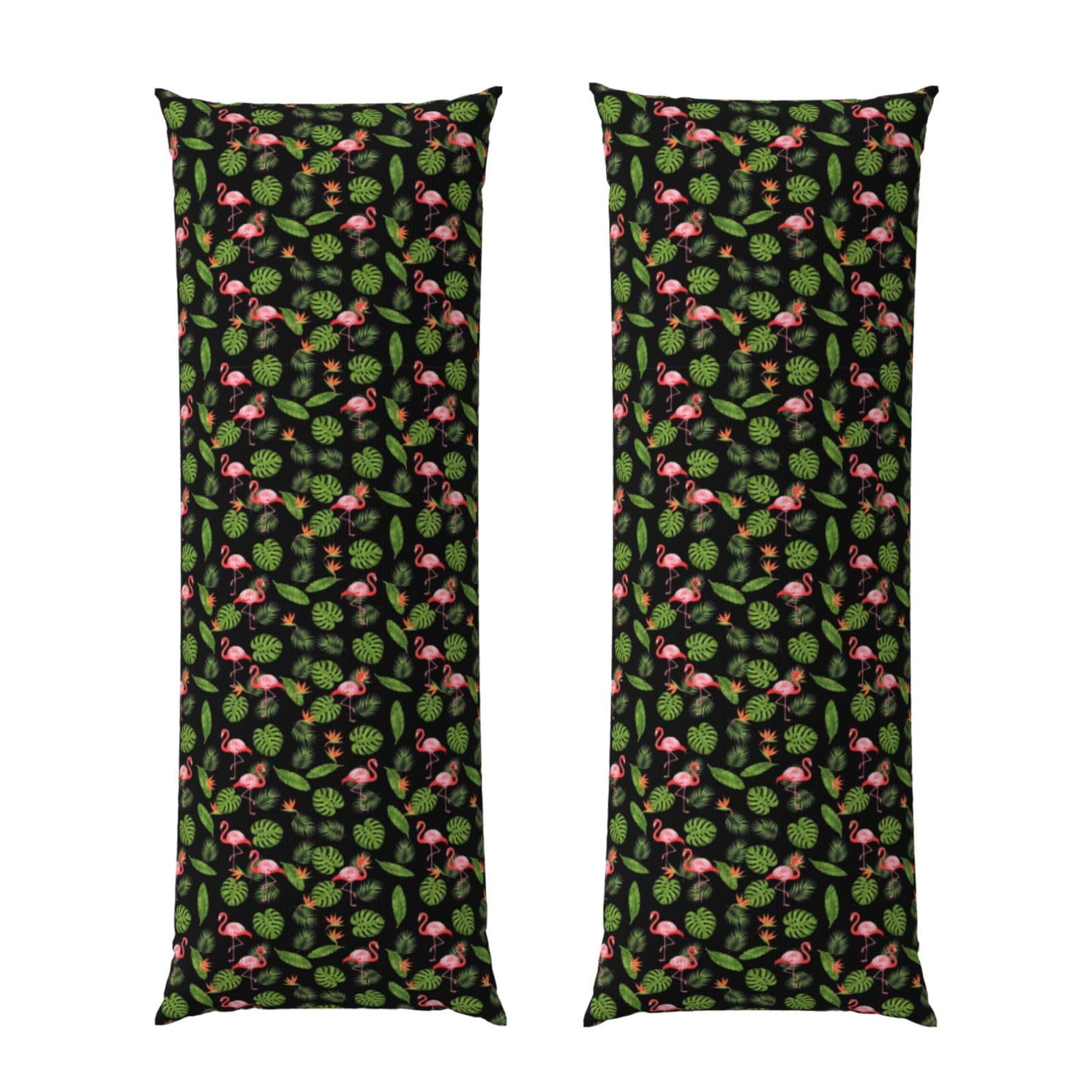 Body Pillow Case 20x60 Pink Flamingo Tropical Palm Banana Leaves, Zippered Cozy Pillow Cover, Soft Plush Cushion Protector, Machine Washable for Bed Sofa Couch