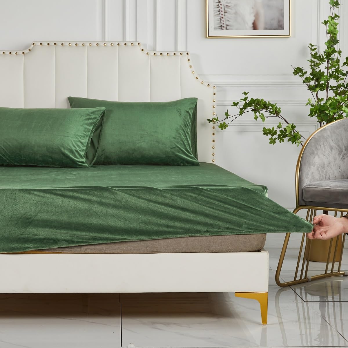 Sábana Bajera Ajustable De Rizo Verde, Algodón Y Poliéster, Para Colchones De 90x190 A 100x200 Cm Y Altura Hasta 25 Cm
