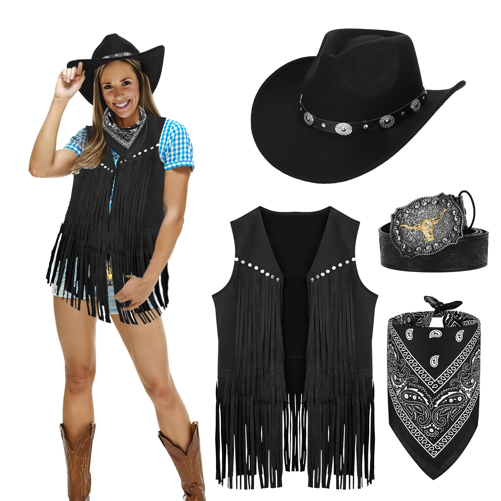 8 Pezzi Set Di Accessori Per Costume Da Cowboy Deluxe Western Cowboy