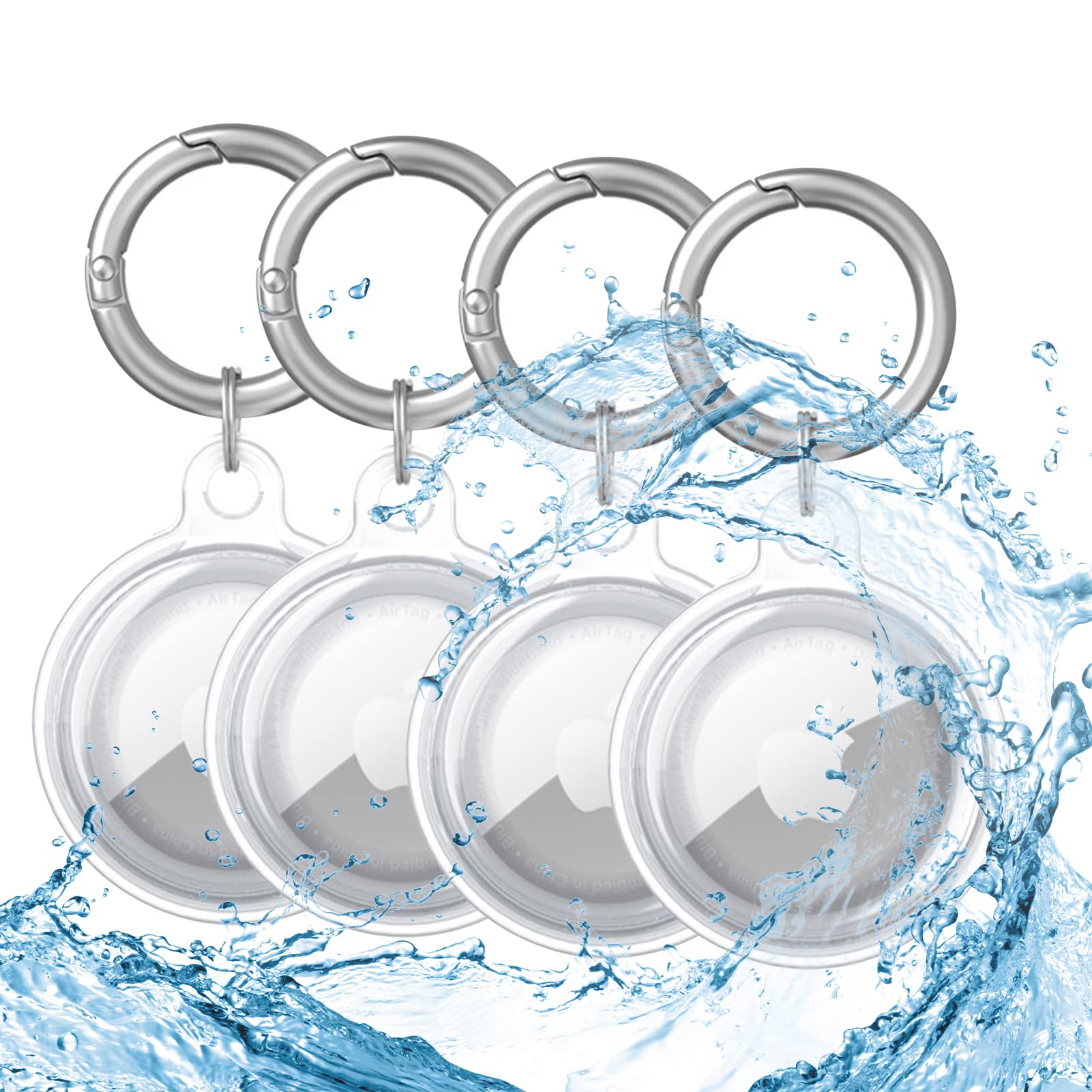 4 Pack Waterproof Air Tag Keychain Holder Case Compatible with Apple AirTag Case, for Dog cat Collar Tracker Key Ring 360 Full Body Coverage Hard 2in1 Shockproof Locator Protective Cover （Clear）