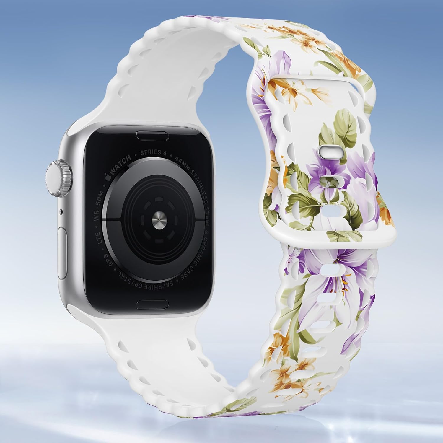 Floral Band Compatible with Apple Watch Band 38mm 40mm 41mm 42mm 44mm 45mm 46mm 49mm Women, Cute Flower Print Pattern Soft Lace Silicone Strap for iWatch Band Series Ultra 10 9 8 7 SE 6 5 4 3 2 1 - Image 3