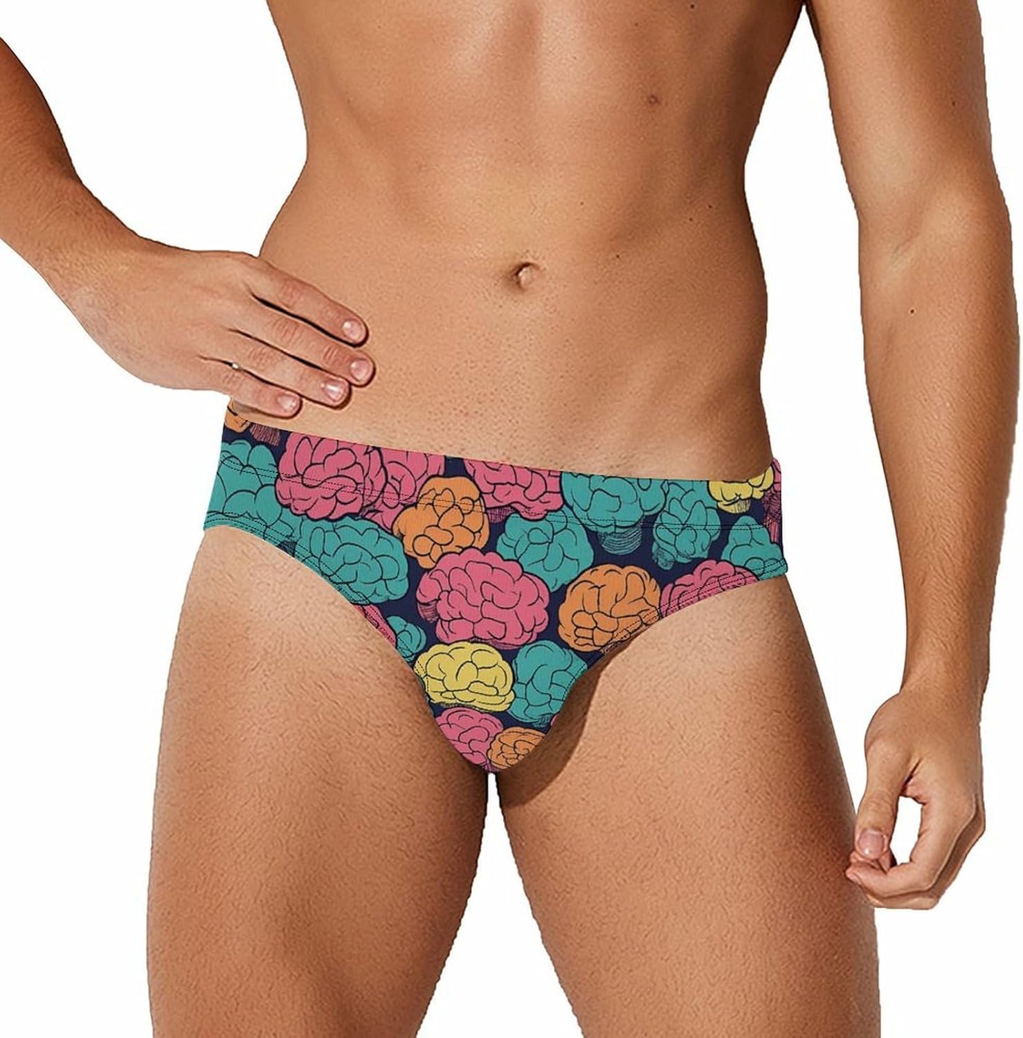 Brains Colorful Pattern Mens Swim Briefs Print Bikini Swimwear Sport Swimsuit Surf Shorts Trunks